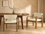 Modern Rubber Wood Dining Chairs, Upholstered Fabric Armchairs,Walnut wood Beige fabric N768P489276W