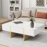 ZNTS ON-TREND 47.2'' x 31.4''Minimalist High Gloss Coffee Table with 2 Drawers, Multi-Storage Rectangle N721P180693K