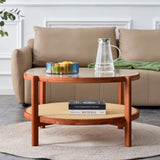 Modern minimalist circular double-layer solid wood coffee table, craft glass tabletop, second layer W1151104956