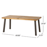 ZNTS Della Acacia Wood Dining Table, Natural Stained with Rustic Metal, 32.25 in x 69 in x 29.5 in, 57192.00INTL