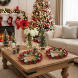 3PCS Set Christmas Door Wreath with Pine Cones & Greenery 13" Red Berry Holly Wreath for Holiday 47289023