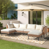 2pcs armless sofa 2pcs corner sofa 2pcs footstool iron legs yellow white cushions woven 81753170