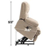 23" Seat Width and High Back Large Size Beige Chenille Power Lift Recliner Chair with 8-Point W1803P236297