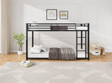 Twin Over Twin Metal Bunk Bed, Low Bunk Bed with Ladder, Bed Frame,Black, Sturdy Steel Construction, 80743359