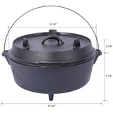pre-Seasoned Cast Iron Dutch Oven With Skillet Lid, Outdoor Camping Deep Pot for Camping Fireplace 06474652