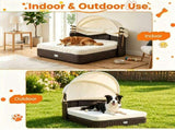 Hand-Woven PE Rattan Dog Bed with Adjustable Canopy, Elevated Outdoor Pet Daybed with Washable Plush 33241988