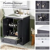 24'' Bathroom Vanity with Ceramic Sink Combo, Modern Freestanding Storage Cabinet with Silver N710P194893C