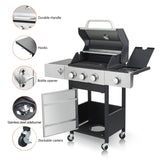 ZNTS 3-Burner Propane Gas BBQ Grill with Side Burner, 37230BTU Output With Enameled Cast Iron Cooking W2938P208382