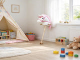 Plush Handmade Hobby Horse with Wooden Wheels, Realistic Pony Neighing and Galloping Sounds for 82074006