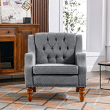 Grey Accent Chair, Living Room Chair, Footrest Chair Set with Vintage Brass Studs, Button Tufted W1170100895