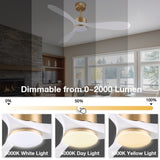 52 Smart Ceiling Fans with Lights Remote,Quiet DC Motor,White Gold Outdoor Indoor Ceiling Fan,High 37737611