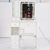 Small Size Left Drawer Desktop Vanity Table Cushioned Stool, 2 AC2 USB Power Station, Hair dryer W936P226043