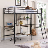 ZNTS Twin Size Metal Loft Bed and Built-in Desk and Shelves,Black WF288853AAB