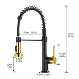 Commercial Black and Nickel Gold Faucet with Pull Out Sprayer, Single Handle Single Lever W1932P180032
