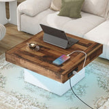ON-TREND 31.4'' x 31.4'' Farmhouse Coffee Table with 2 USB Ports and Outlets, Brown Spliced Wood N721P189320K