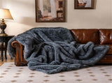 Gray 740GSM Faux Wolf Fur Throw Blanket 60"x80" Double-Sided Soft Fleece Lined Blanket 23331155
