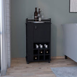 Bar Cart with 6 Built-in Wine Rack and Casters, Black B097120591