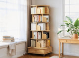 6 Tier Rotating Bookshelf, 360&deg Display Round Spinning Bookshelf with Wheels and Drawer, W3204P309484