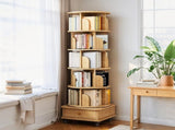 6 Tier Rotating Bookshelf, 360&deg Display Round Spinning Bookshelf with Wheels and Drawer, 90763993