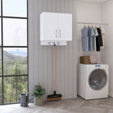 Kymo Wall Storage Cabinet, 2 Doors, Broom Hangers -White B07092125