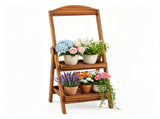 2-Tier Fir Wood Ladder Shelf, Rustic Staggered Plant Stand with Reinforced Metal Frame, Anti-Crack 73929802