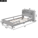 Wood Twin Size Platform Bed with Built-in LED Light, Storage Headboard and Guardrail, Antique Grey WF308150AAE
