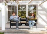 Outdoor Patio Loveseat Black Wicker 2-Seat Patio Conversation Set with Cushions & 89864706