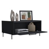 Shan 15"High Minimalistic Coffe Table with Pull Down Cabinet and Open Shelf Black B200P253723