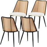 Off White Rattan Dining Chairs Set of 4,Boucle Chairs with Natural Cane Back, Upholstered Dining W1164P218673