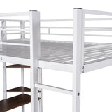 ZNTS Full Size Metal Loft Bed with 2 Shelves and one Desk ,White 88167022