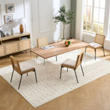 Mid-Century Dining Chairs Set of 2, Accent Linen Fabric Side Chairs with Rattan Backrest Metal Legs W3244P296486