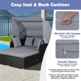 Gray Rattan Daybed Lounge W/ Retractable Top Canopy Side Tables Cushions 41327871