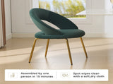 061-Set of 1 Velvet Fabric Chairs With Curved Backrest and Golden Metal Legs for Kitchen or W527P255476