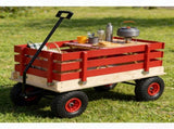 Red Wooden Wagon Cart with Folding Handle, Heavy Duty All-Terrain Kids Wagon for Outdoor, Garden, 57603140