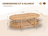 37.8" Oval Coffee Table with 2-Tier Rope Woven Storage Shelf, Melamine MDF Tabletop & Metal Frame, 09681273