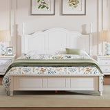 Queen Size Wood Platform Bed Frame,Retro Style Platform Bed with Wooden Slat Support,White WF308185AAK