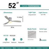 52 Inch Ceiling Fan Lights 3 Solid Wood Fan Blade Noiseless Reversible Motor Remote Control W93443059