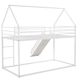 Twin over Twin House Bunk Bed with Ladder and Slide,White WF283081AAK