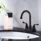 ZNTS 4 Inch 2 Handle Centerset Bathroom Faucet,with Pop up Drain and 2 Water Supply Lines,Matte Black W124379893