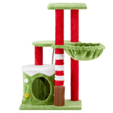 ZNTS 32in Cat Scratching Posts Tower with Cat Condo and Hammock, Christmas Themed Plush Cat Tree with Cat 13527458