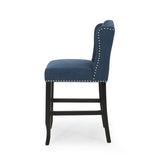 Vienna Contemporary Fabric Tufted Wingback 27 Inch Counter Stools, Set of 2, Navy Blue and Dark 64855.00NBLU