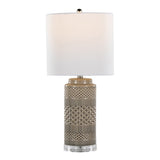 Casa 21" Contemporary Ceramic Table Lamp in Opal Gray Ceramic, Polished Nickel, Clear Acrylic B202P224018