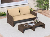 Outdoor Patio Furniture Set, PE Rattan Loveseat 2 Ottomans Removable Cushions Metal Frame 72012143