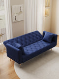 71-inch convertible love seat sofa, American retro blue velvet material, suitable for small living W165880950