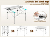 Silver 28" Foldable Camping Table with Aluminum Top, 150 lbs Capacity Portable Picnic Table with 59291166