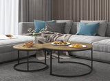 Nesting Coffee Table Set of 2, 27.6inch Round Coffee Table Industrial Wood Finish with Sturdy Metal 47776106