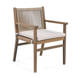 Outdoor Dining Chairs Set of 2, Acacia Wood Patio Armchair with Rope Design Back and Water Repellent N779P224995B