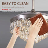 42 Inches Crystal Ceiling Fan Silver Crystal Ceiling Fan Chandelier with Remote 6 Speeds 3 Colors W2352P204473