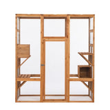 ZNTS Outdoor Cat Enclosure, Large Wood Cat Cage with Sunlight Top Panel, Perches, Sleeping Boxes, Pet W2181P152977