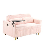 The pull-out push-in pink corduroy sofa with dual functions, equipped with a movable tabletop W1278P249022